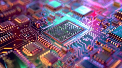 Obraz premium A detailed rendering of a computer chip with tiny transistors and circuits AI generated illustration