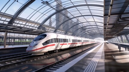 Obraz premium A digital simulation of a high-speed train station AI generated illustration