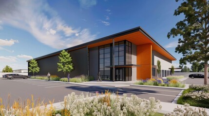 A digital rendering of a minimalist office building  AI generated illustration