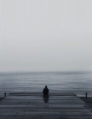 Person Sitting on Dock Looking Out at Ocean