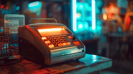 A glowing cash register symbolizing retail sales  AI generated illustration - obrazy, fototapety, plakaty