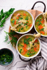 Polish Chicken soup with vegetables and barley .top veiw .style hugge - 787513101