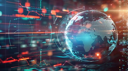 Obraz premium A holographic globe surrounded by symbols of global finance AI generated illustration