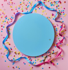 Blue Round Object Surrounded by Confetti and Streamers