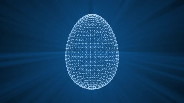 A beautiful oval Easter egg is assembled from plexus particles. Egg as a symbol of the beginning of life