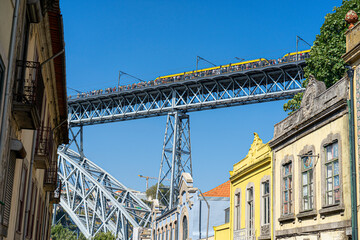 Upper platform of the D.Luis bridge between the city of Porto and Vila Nova de Gaia. View from...