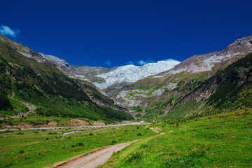 Picturesque landscape of Pyrenees Mountains valley in summer