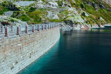 Gloriette reservoir and the Dam in French Pyrenees, Estaube valley, Hautes Pyrenees