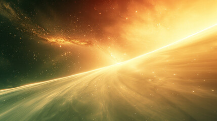 Golden hues of a nebula spread across space. - obrazy, fototapety, plakaty
