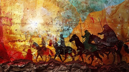 A creative representation of the conversion of Saul on the road to Damascus  AI generated illustration - obrazy, fototapety, plakaty