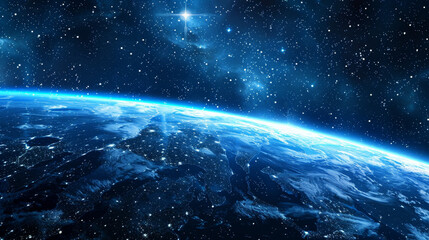 Fototapeta premium Blue glowing planet against a starry night sky evoking cosmic mystery.