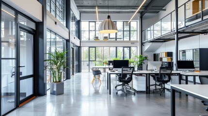 A modern coworking space with communal desks and private offices  AI generated illustration