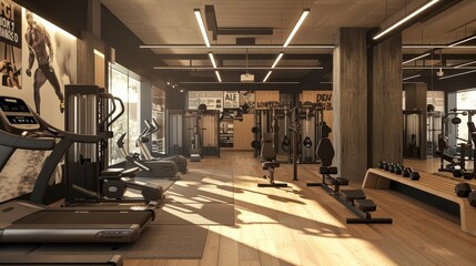 A modern gym with state-of-the-art equipment and motivational posters  AI generated illustration