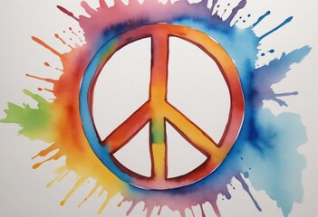 Peace symbol in colorful watercolor style with splashes - obrazy, fototapety, plakaty