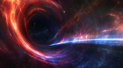 A vibrant depiction of a galaxy swirling into a black hole. - obrazy, fototapety, plakaty