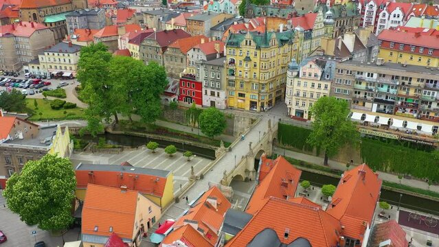 Old Town Gothic Bridge Over Mlynowka Klodzko Most Aerial View Poland