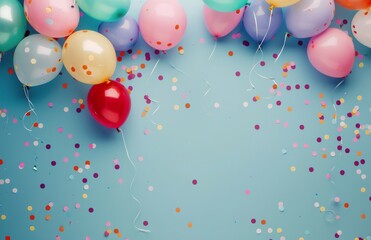Group of Balloons With Confetti on Blue Background