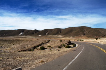 Beautiful mountainous landscape of the Bolivian highlands where national route 5 passes