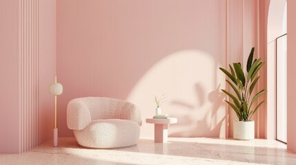 A room with pastel pink walls and a modern design  AI generated illustration
