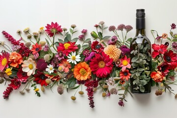 Shape of a wine bottle made from flowers