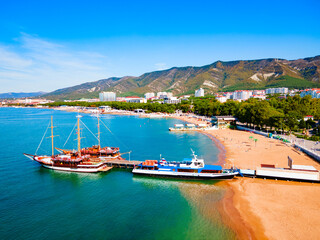 Gelendzhik city beach aerial view, Russia