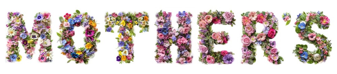 Text Mother's made of natural flowers and leaves. Mother's Day concept.
