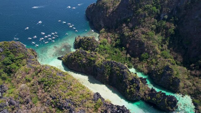 4K Aerial Drone view of the beautiful Big Lagoon in El Nido, Philippines