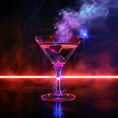 3d rendered photo of Neofuturistic style cocktail drink with smoke