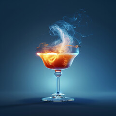 3d rendered photo of Neofuturistic style cocktail drink with smoke