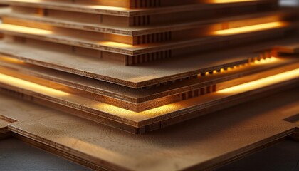 Close-Up on the Intricate Layers of an MDF Architectural Model, Illuminated to Showcase Texture and Depth