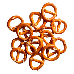 A loose group of pretzels. Isolated on transparent background.