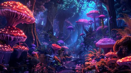Let your imagination run wild with this stunning background featuring an alien forest. Vibrant and surreal this cosmic podium is brought . . - obrazy, fototapety, plakaty