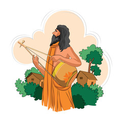 Baul singer in West Bengal India artist playing Ektara folk music illustration Bangla Noboborsho