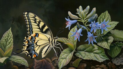 Virginia Bluebell Supplies Nectar to Tiger Swallowtail Butterflies in Early Spring