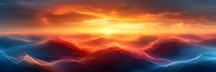 Serene Teal and Orange Sunset with Psychic Waves - Unfolding Relaxation and Euphoria