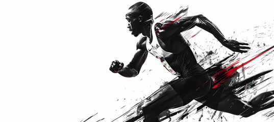 Create a minimalist portrait of an Olympic sprinter, using dynamic lines and a sense of motion to depict their speed and athleticism