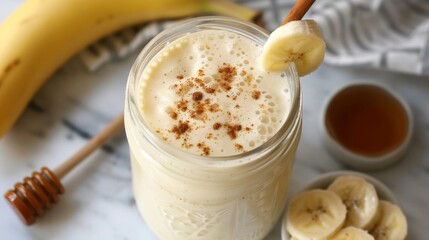 Fresh Banana Cinnamon Smoothie on Table