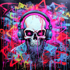 A neon skull with neon colors.