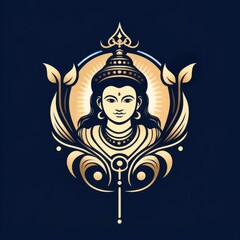Elegant Lord Rama Logo Design in Blue and Gold - obrazy, fototapety, plakaty