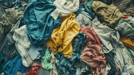 Messy heap of casually strewn garments - obrazy, fototapety, plakaty