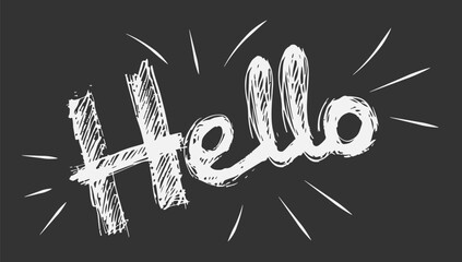 Hello scribble text vector illustration. Drawn message cartoon communication and speech element. Handwriting lettering isolated white banner decoration
