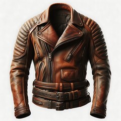 Vintage Brown Leather Motorcycle Jacket Detailed with Zippers and Pockets