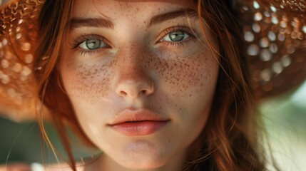 A close-up image of a mystical woman with striking blue eyes, And Incredibly Beautiful Healthy Hair, and Skin. pout lips. Face of a beautiful caucasian woman