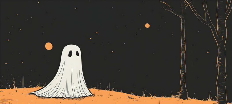 Design a minimalist line drawing of a fictional ghost hunter, using eerie shapes and subtle shadows to suggest their spooky and thrilling adventures