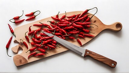 Spicy Preparations: Red Chilli with Knife and Cutting Board