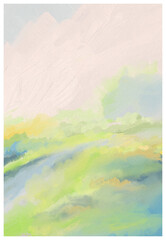 Fototapeta premium Impressionistic Pathway in Soft Pastel Green & Orange & Yellow Art, Illustration, Digital Painting, Artwork, Design