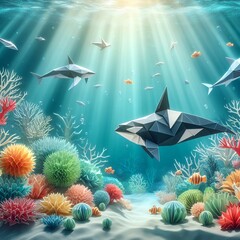 origami killer whale and shark