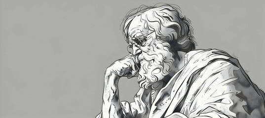 Generate a minimalist line art portrait of an ancient philosopher, using sparse, thoughtful strokes and an emphasis on the gaze to reflect their wisdom and introspection