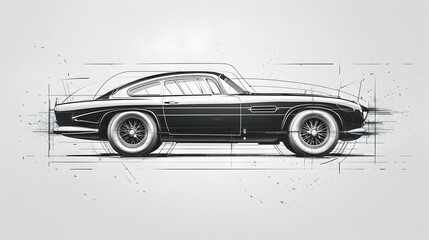 Generate a minimalist line drawing of a vintage car collector, capturing their elegant and classic taste with streamlined forms and minimal detailing