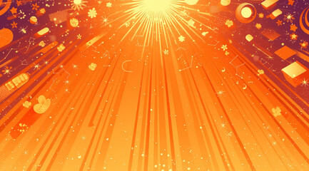 Central light spreading rays with abstract elements on an orange background.